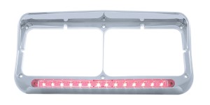 Chrome Plastic 14 Red Led Rectangular Headlight Bezel W/ Visor - Clear Lens