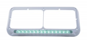 Chrome Plastic 14 Green Led Rectangular Headlight Bezel - Clear Lens