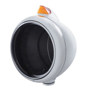 Stainless Steel "Guide" Peterbilt Headlight W/ 5 Amber Led Vintage 682-C Series 2 Top Mount Light - Amber Lens