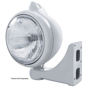 Stainless Steel "Guide" Peterbilt Headlight H6024 Halogen W/ 5 Amber Led Vintage 682-C Series 2 Top Mount Light - Clear Lens