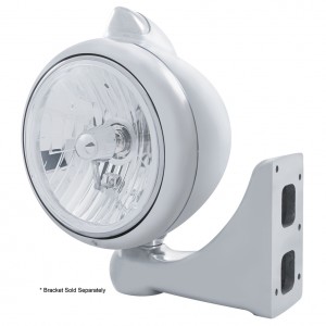 Stainless Steel "Guide" Peterbilt Headlight Crystal H4 Halogen W/ 5 Amber Led Vintage 682-C Series 2 Top Mount Light - Clear Lens