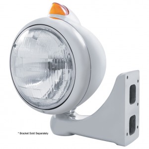 Cr. "Guide" Peterbilt Headlight H6024 Halogen W/ 5 Amber Led Vintage 682-C Series 2 Top Mount Light - Amber Lens