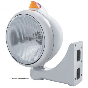 Cr. "Guide" Peterbilt Headlight H4 Halogen W/ 5 Amber Led Vintage 682-C Series 2 Top Mount Light - Amber Lens