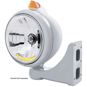 Cr. "Guide" Peterbilt Headlight 10 Amb Led Crystal Halogen W/ 5 Amb Led Vintage 682-C Series 2 Top Mount Light - Amber Lens