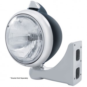 Blk. "Guide" Peterbilt Headlight H6024 Halogen W/ 5 Amber Led Vintage 682-C Series 2 Top Mount Light - Clear Lens