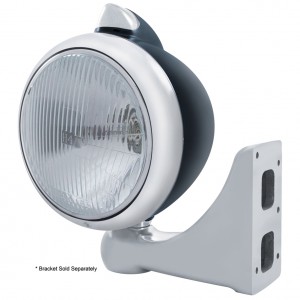 Blk. "Guide" Peterbilt Headlight H4 Halogen W/ 5 Amber Led Vintage 682-C Series 2 Top Mount Light - Clear Lens