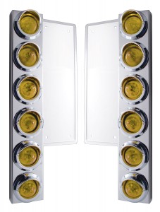 (2/Bulk) Stainless Steel Freightliner  12 Led Cutout Air Cleaner Bracket W/ 9 Amber Led 2" Beehive Marker Lt W/ Visor - Amber Lens