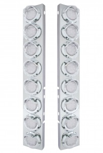 (2/Bulk) Stainless Steel Peterbilt 16 Led Cutout A/C Bracket W/2" 9 Amber Led Flat Light & Chrome Pl. Visor - Clear Lens