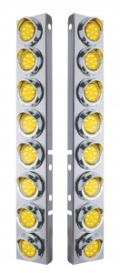 (2/Bulk) Stainless Steel Peterbilt 16 Led Cutout A/C Bracket W/2" 9 Amber Led Flat Reflector Light & Chrome Pl. Visor - Amber Lens