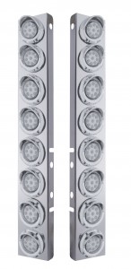 (2/Bulk) Stainless Steel Peterbilt 16 Led Cutout A/C Bracket W/2" 9 Amber Led Flat Reflector Light & Chrome Pl. Visor - Clear Lens