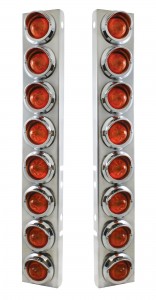(2/Bulk) Stainless Steel Peterbilt 16 Led Cutout A/C Bracket W/2" 9 Amber Led Beehive Light & Chrome Pl. Visor - Amber Lens