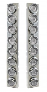 (2/Bulk) Stainless Steel Peterbilt 16 Led Cutout A/C Bracket W/2" 9 Amber Led Beehive Light & Chrome Pl. Visor - Clear Lens