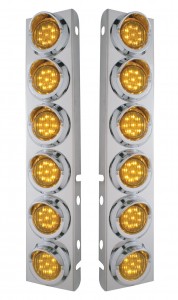 (2/Bulk) Stainless Steel Peterbilt 12 Led Cutout A/C Bracket W/2" 9 Amber Led Flat Light & Chrome Pl. Visor - Amber Lens
