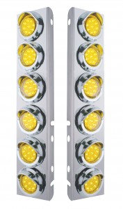 (2/Bulk) Stainless Steel Peterbilt 12 Led Cutout A/C Bracket W/2" 9 Amber Led Flat Reflector Light & Chrome Pl. Visor - Amber Lens