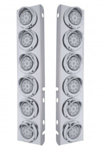 (2/Bulk) Stainless Steel Peterbilt 12 Led Cutout A/C Bracket W/2" 9 Amber Led Low Profile Light & Chrome Pl. Visor - Clear Lens