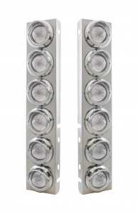 (2/Bulk) Stainless Steel Peterbilt 12 Led Cutout A/C Bracket W/2" 9 Amber Led Beehive Light & Chrome Pl. Visor - Clear Lens