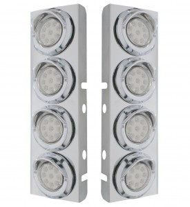 (2/Bulk) Stainless Steel Peterbilt 8 Led Cutout A/C Bracket W/2" 9 Amber Led Low Profile Light & Chrome Pl. Visor - Clear Lens