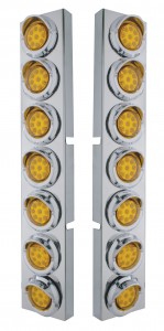(2/Bulk) Stainless Steel Kenworth 14 Led Cutout Air Cleaner Bracket W/ 9 Amber Led 2" Reflector Light W/ Visor - Amber Lens