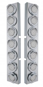 (2/Bulk) Stainless Steel Kenworth 14 Led Cutout Air Cleaner Bracket W/ 9 Amber Led 2" Reflector Light W/ Visor - Clear Lens