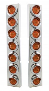 (2/Bulk) Stainless Steel Kenworth 14 Led Cutout Air Cleaner Bracket W/ 9 Amber Led 2" Beehive Light W/ Visor - Amber Lens