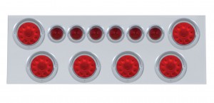 Stainless Steel Rear Center Light Panel W/ Six 10 Led 4" & 9 Led 2" Beehive Light W/ Visor - Red Led/Red Lens