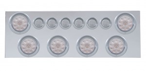 Stainless Steel Rear Center Light Panel W/ Six 10 Led 4" & 9 Led 2" Flat Light W/ Visor - Red Led/Clear Lens