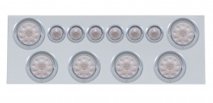 Stainless Steel Rear Center Light Panel W/ Six 10 Led 4" & 9 Led 2" Beehive Light W/ Visor - Red Led/Clear Lens