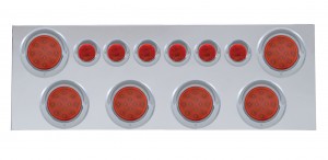 Stainless Steel Rear Center Light Panel W/ Six 12 Led 4" & 9 Led 2" Flat Light W/ Visor - Red Led/Red Lens