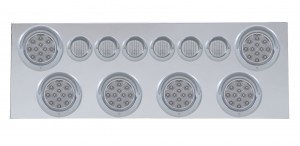 Stainless Steel Rear Center Light Panel W/ Six 12 Led 4" & 9 Led 2" Flat Light W/ Visor - Red Led/Clear Lens