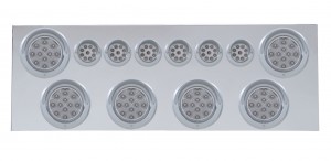 Stainless Steel Rear Center Light Panel W/ Six 12 Led 4" & 9 Led 2" Reflector Light W/ Visor - Red Led/Clear Lens