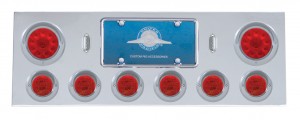 Stainless Steel Rear Center Light Panel W/ Two 10 Led 4" & Six 13 Led 2 1/2" Flat Light W/ Visor - Red Led/Red Lens