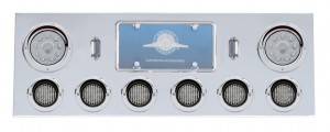 Stainless Steel Rear Center Light Panel W/ Two 10 Led 4" & Six 13 Led 2 1/2" Flat Light W/ Visor - Red Led/Clear Lens