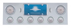 Stainless Steel Rear Center Light Panel W/ Two 10 Led 4" & Six 13 Led 2 1/2" Beehive Light W/ Visor - Red Led/Clear Lens