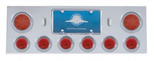 Stainless Steel Rear Center Light Panel W/ Two 12 Led 4" & Six 13 Led 2 1/2" Flat Light W/ Visor - Red Led/Red Lens