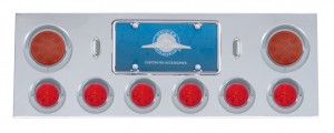 Stainless Steel Rear Center Light Panel W/ Two 12 Led 4" & Six 13 Led 2 1/2" Beehive Light W/ Visor - Red Led/Red Lens