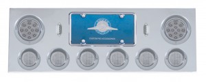Stainless Steel Rear Center Light Panel W/ Two 12 Led 4" & Six 13 Led 2 1/2" Flat Light W/ Visor - Red Led/Clear Lens