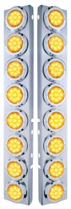 (2/Bulk) Stainless Steel Peterbilt 16 Led Cutout A/C Bracket W/2" 9 Amber Led Flat Reflector Light & Chrome Pl. Bezel - Amber Lens