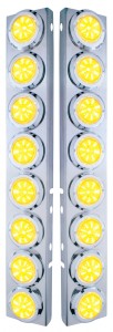 (2/Bulk) Stainless Steel Peterbilt 16 Led Cutout A/C Bracket W/2" 9 Amber Led Low Profile Light & Chrome Pl. Bezel - Clear Lens