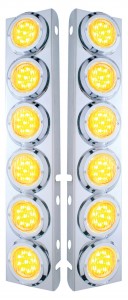 (2/Bulk) Stainless Steel Peterbilt 12 Led Cutout A/C Bracket W/2" 9 Amber Led Flat Light & Chrome Pl. Bezel - Clear Lens