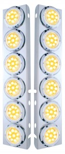 (2/Bulk) Stainless Steel Peterbilt 12 Led Cutout A/C Bracket W/2" 9 Amber Led Flat Reflector Light & Chrome Pl. Bezel - Clear Lens