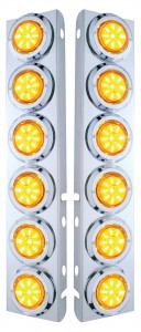 (2/Bulk) Stainless Steel Peterbilt 12 Led Cutout A/C Bracket W/2" 9 Amber Led Low Profile Light & Chrome Pl. Bezel - Amber Lens
