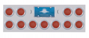 Stainless Steel Rear Light Panel W/ Eleven 12 Red Led 4" Reflector Light W/ Bezel - Red Lens
