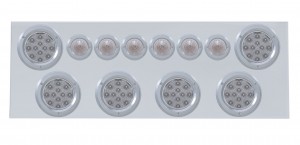 Stainless Steel Rear Center Light Panel W/ Six 12 Led 4" & 9 Led 2" Beehive Light W/ Bezel - Red Led/Clear Lens