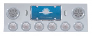 Stainless Steel Rear Center Light Panel W/ Two 12 Led 4" & Six 13 Led 2 1/2" Beehive Light W/ Bezel - Red Led/Clear Lens