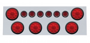Stainless Steel Rear Center Light Panel W/ Six 10 Led 4" & 9 Led 2" Beehive Light W/ Grommet - Red Led/Red Lens