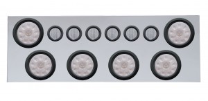 Stainless Steel Rear Center Light Panel W/ Six 10 Led 4" & 9 Led 2" Flat Light W/ Grommet - Red Led/Clear Lens