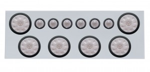 Stainless Steel Rear Center Light Panel W/ Six 10 Led 4" & 9 Led 2" Beehive Light W/ Grommet - Red Led/Clear Lens