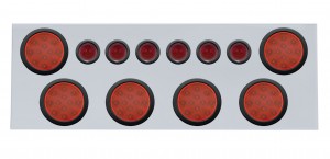 Stainless Steel Rear Center Light Panel W/ Six 12 Led 4" & 9 Led 2" Beehive Light W/ Grommet - Red Led/Red Lens