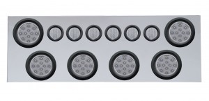 Stainless Steel Rear Center Light Panel W/ Six 12 Led 4" & 9 Led 2" Flat Light W/ Grommet - Red Led/Clear Lens
