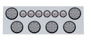 Stainless Steel Rear Center Light Panel W/ Six 12 Led 4" & 9 Led 2" Beehive Light W/ Grommet - Red Led/Clear Lens